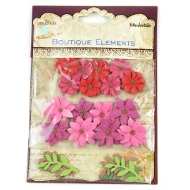 Little Birdie Mixed Media Paper Flowers in Pink, Red, Magenta - 16 Miniature Craft Flowers