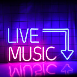 Live Music Neon Sign LED Neon Sign Large Neon Light Sign Blue and Pink Words Neon Sign for Music Studio Light up Sign USB Powered Switch Neon Sign for Wall Decor Beer,Bar,Music Studio,Bedroom,Party,Club
