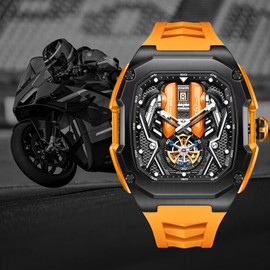 LILUOKE Mens Watches V12 Engine Watch, Wrist Watches Luminous Design, Big Face Fashion Quartz Black Watch 30ATM (DT-LK9019G-04)