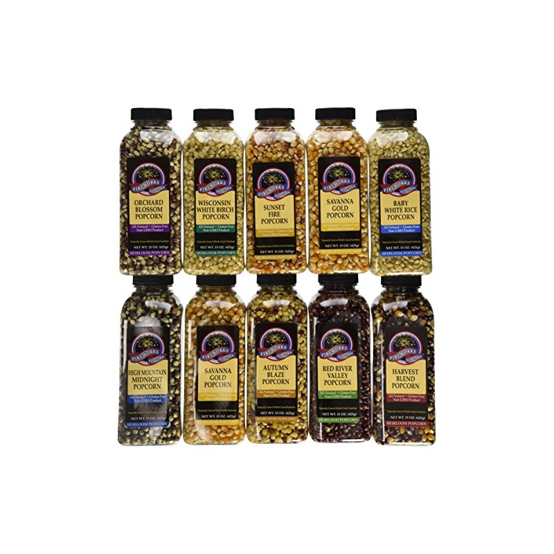 Fireworks Organic Popcorn Kernels - Assorted Gourmet Heirloom Variety Pack