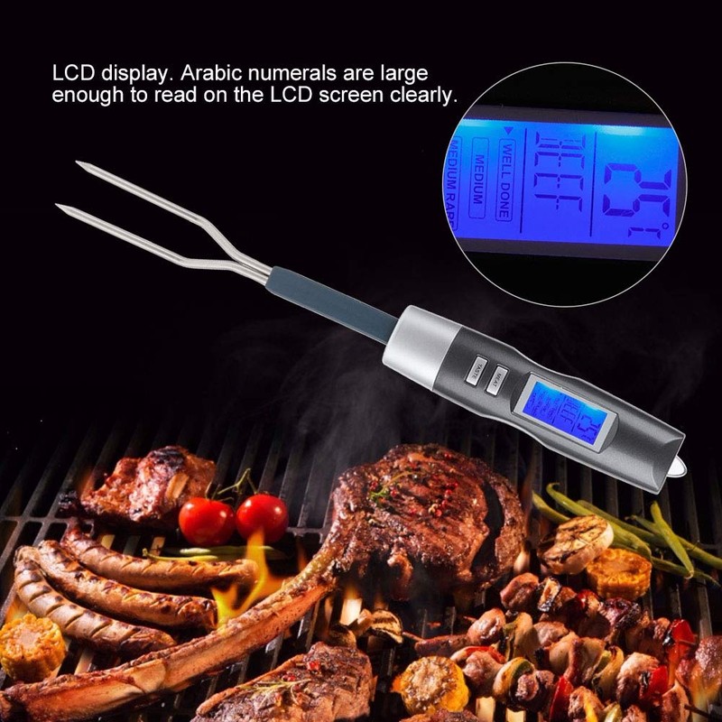 BBQ Fork with Built-in Meat Thermometer - Digital Meat Thermometer