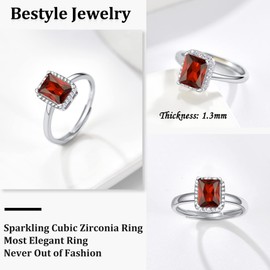 Bestyle 925 Sterling Silver Love Square Cut Gemstone Shiny Cubic Zirconia Rings, Brilliant Created July Ruby CZ Birthstone Rings for Women, Promise/Statement Ring Great Jewelry Gift