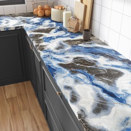 VEELIKE Abstract Blue Marble Contact Paper for Countertops Waterproof Kitchen Countertop Peel and Stick Marble Wallpaper 15.7''x354'' Self Adhesive Vinyl Countertop Wrap for Bathroom Counter Desk
