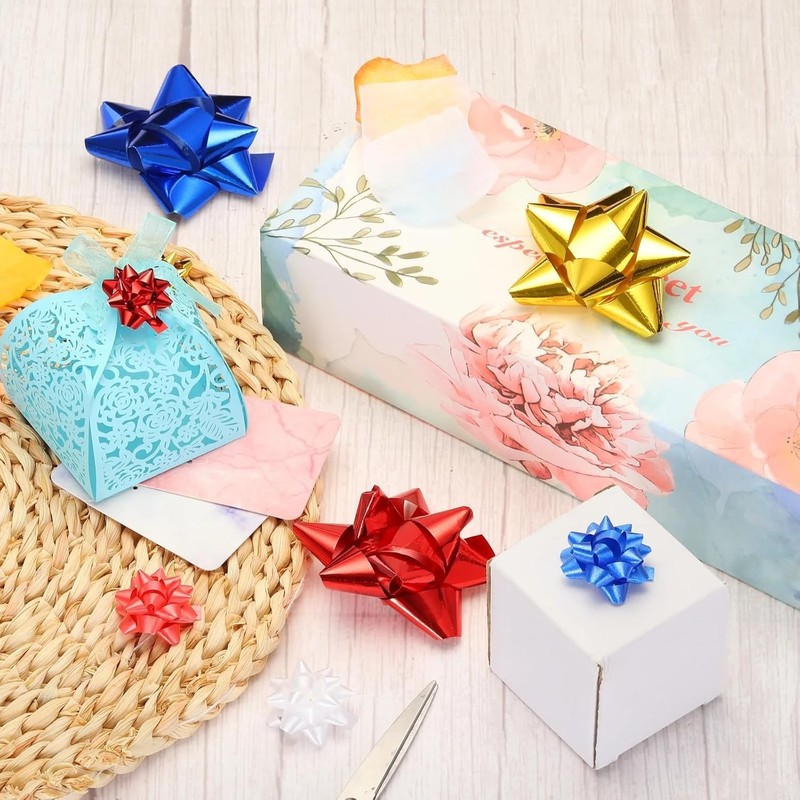 50Pcs Mini Mixed Color Christmas Gift Bows, Gift Wrapping Supplies,