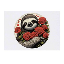 Azeeda 'Romantisches Faultier mit roten Rosen' Temporäres Tattoo - Hautfreundlicher & Ungiftiger Abziehbild · Wasserfest (TO00076145)