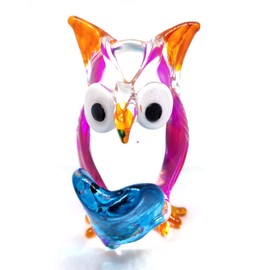 Glass Owl Figurines Collectibles Hand Blown Art Animals Decor Sculpture Desk Table Ornament (Owl No.18)