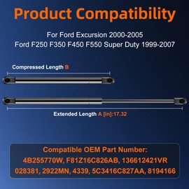 Euplokeer Qty (2) F81Z16C826AA Hood Strut Lift Support Compatible with Ford F250 F350 F450 F550 Super Duty 1999-2007, Bonnet Gas Shock Spring Fits for Ford Excursion 2000-2005 Replace OE#4B255770 4339