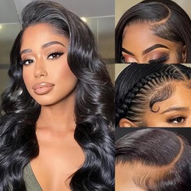 Body Wave Lace Front Wigs Human Hair, 30 Inches Glueless Loose Wig Natural Black, 200% Density 13X6 HD Lace Front Wig, Synthetic Wigs for Black Women, Human Hair Touch