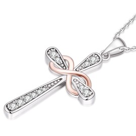 YL Damen Kreuz Halskette 925 Sterlingsilber mit Gold Vergoldet Crucifix und Unendlichkeit Kette Anhänger für Frauen, 45-50 CM