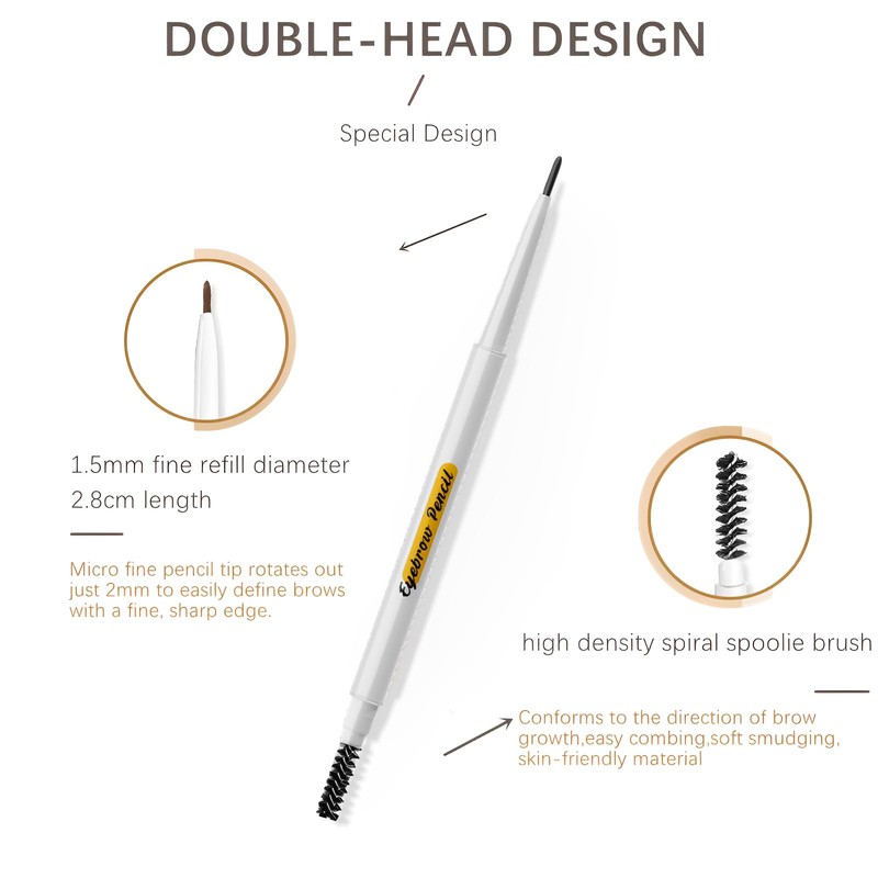 Eyebrow Pencil Black,1.5mm Micro Brow Pencil Dual-Ended,Waterproof Eyebrow Pencils with