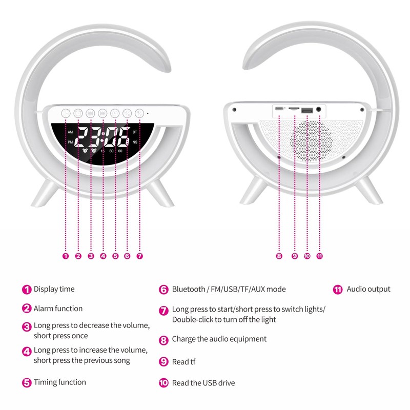ZFMF Smart Wireless Charging Table Lamp, Multifunctional Bluetooth Speaker &