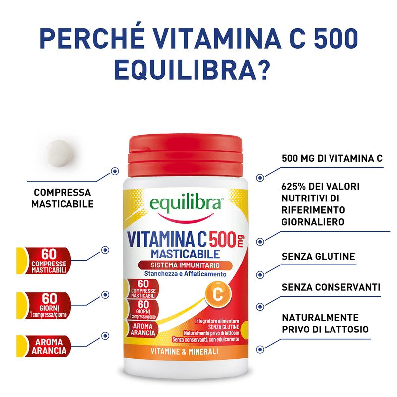equilibra Integratori Alimentari, Vitamina C 500 mg, Integratore per la