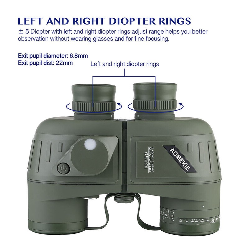 AOMEKIE 10X50 Marine Binoculars Waterproof with Rangefinder Compass for Hunting
