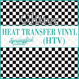 Medium Black & White Checkered Pattern #1 Glitter HTV 12x18 Sheet Heat Transfer Vinyl Checks Print