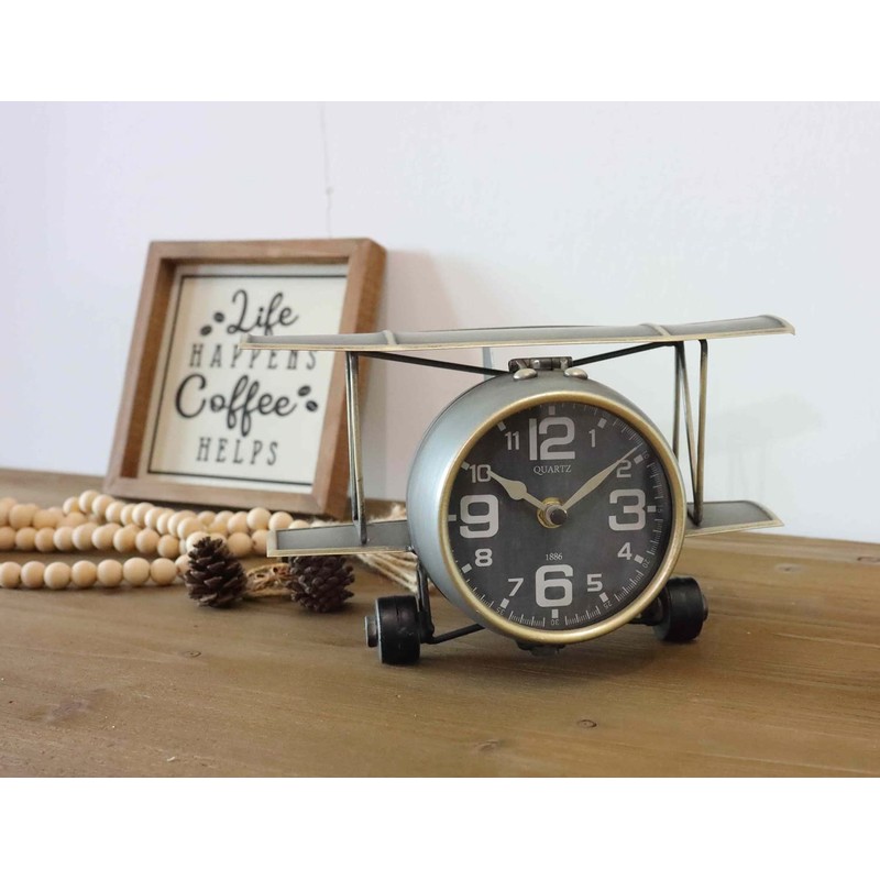 TenFuju Airplane Metal Tabletop Clock Industrial Home Decor Accents for