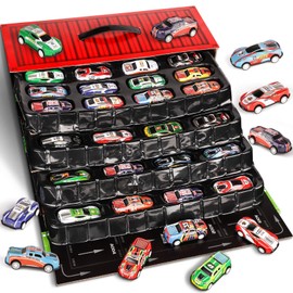 Varrotoy 48 Pieces Metal Pull Back Cars Toy,Mini Racing Vehicles for Kids,Storage Container Truck Toy with Track Maps for Boys and Girls 3+ Years Old