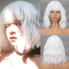 MISSQUEEN Short White Wig with Bangs,Wavy White Bob Wigs for