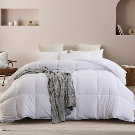 ABOUTABED Twin Comforter Duvet Insert, All Season Down Alternative White Comforter, Ultra Soft Quilted Bedding Comforter with 8 Corner Tabs, Machine Washable (Bubble White)