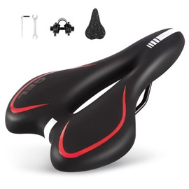 ENJOHOS Bicycle Saddle, Bicycle Seat Waterproof PU for Mountain Bike Trekking Touring Saddle Road Bike Ebike (Red + Gel)