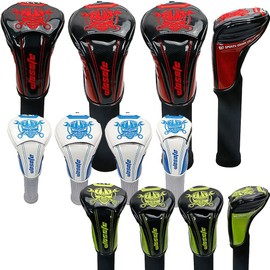 Golf Headcover Driver Wood FW/Utility UT Waterproof with Conversion Doug Set of 4 Robot Skull (Red)