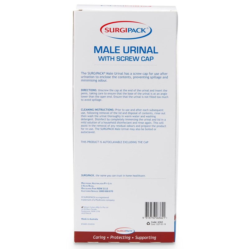 Surgipack 6362 Male Urinal Bottle with Screw Cap Lid, 1