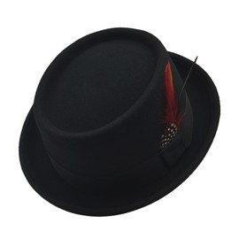 Pork Pie Men's Hat Women's Fedora Felt Hat 100% Wool Black Trilby Hat, C-black