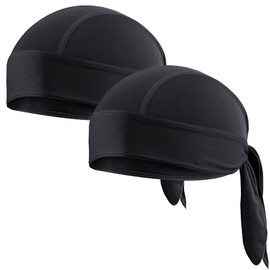 GIEEU Pack of 2 Sports Hat Black Hood Summer Hat Cycling Cap Elastic Breathable Quick Dry Hood, black, L/XL