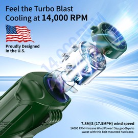 GEHEN Portable Waist Fan, 6000mAh Rechargeable Battery Operated Up to 31H Working Time, Clip-on/Wearable Belt Fan, 6 Speeds 14000RPM Strong Airflow, Hanging Neck Fan for Outdoor Jobsite(Green)