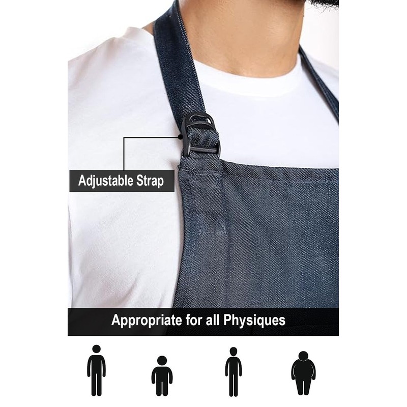 DOVORTEX Denim Apron 100% Cotton with 3 Pockets |Chef Apron