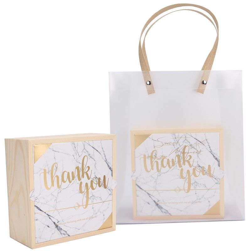 2 Set Wedding Wooden Gift Box PVC Exquisite Candy Packaging