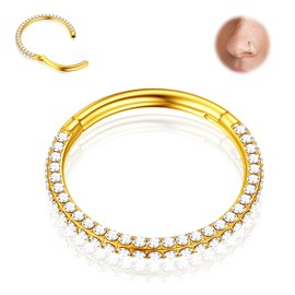 BodyBonita Triple-Sided Clear CZ Nose Rings Hoop 16G - 316L Surgical Steel Septum Rings Clicker Hypoallergenic Earrings Jewellery for Cartilage Helix Rook Tragus Lobe Daith 11 mm-Gold