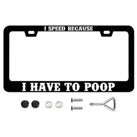 License Plate Frames I Speed Because I Have to Poop Anime License Plate Frame with Screws Black Metal License Plate Cover Holder 6.3 X 12.3 inch for Car Decoration for Women Men LICEPLAME