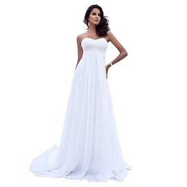 Babygirls Beach Wedding Dress Plus Size for Woman Long Wedding Dresses Lace Chiffion for Bride 2020 Pearls Bride Gowns White