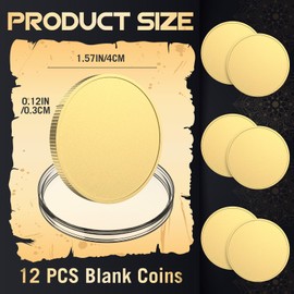 weparmeety 12 Pcs Blank Challenge Coin, Engraving Blanks Coins Threaded Edged 40 mm with Acrylic Protection Box Laser Engravable Pattern for DIY Crafts Commemorative Collection (Gold)