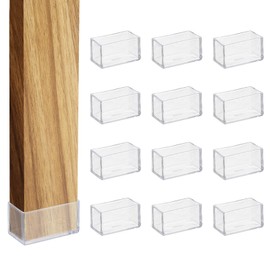sourcing map 12 Pcs Transparent Chair Leg Floor Protectors, 1 x 2 Inch Rectangle PVC Chair Leg Caps for Hardwood Floors, Non-Slip Reduce Noise Table Furniture Cover