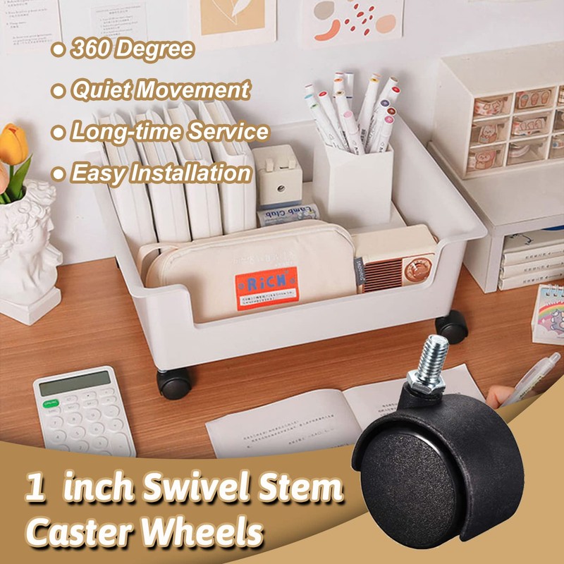 MroMax 1.15 Inch Swivel Caster Wheels 360 Degree Threaded Stem