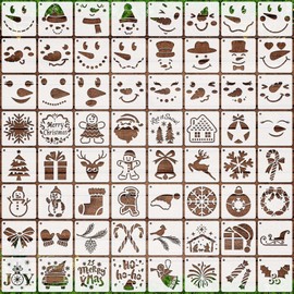 OOTSR Pack of 64 Small Christmas Stencils for Crafts, 7.62 cm Drawing Silhouette of Christmas, DIY, Plastic Drawing Templates for Scrapbooking, Wooden Ornaments, Canvas Decoration