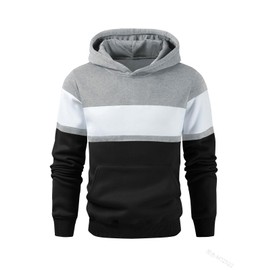 Haloumoning Boys Color Block Pullover Hoodies Kids Fashion Hooded Sweatshirts with Kangaroo Pockets Black