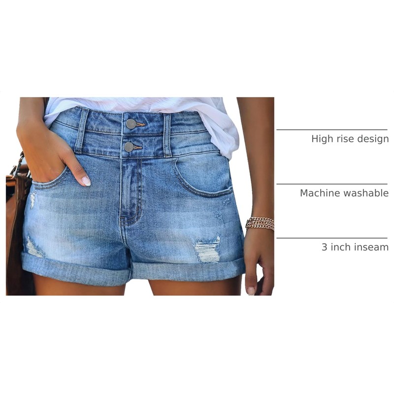 luvamia Women's Fashion Ripped High Waisted Denim Shorts Roll Hem