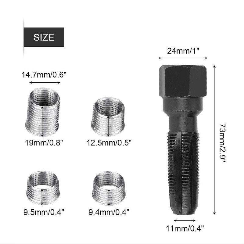 Qiilu Spark Plug Tool, Carbon Steel Spark Plug Re-thread Tools