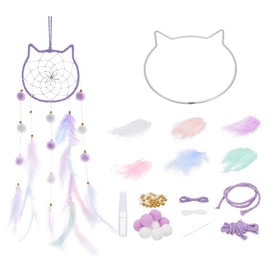 PATIKIL DIY Dream Catcher, Cat Making Dream Catcher Supplies Handmade Feather Pompom Beads for Wall Hanging Ornament Decor Craft, Purple