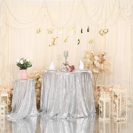 Eternal Beauty 122cm (48 inch) Round Sequin Tablecloth Wedding Party Banquet Table Cloths, Silver