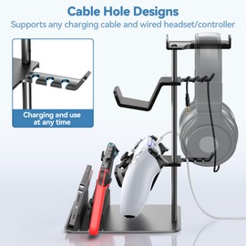 KDD Headphone Stand, Game Controller Holder & Headset Holder for Desk, Earphone Stand with Aluminum Support Bar, Universal Storage Organizer for Headphones, Controllers, Switches, iPads, Cell Phones