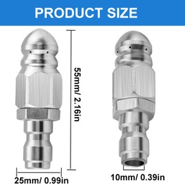 Jingzan 2 PACK Pressure Washer Sewer Jetter Nozzle, 1/4'' Quick Connector,Stainless Steel Pressure Drain Jet Hose Nozzle,Pressure up to 5000 PSI