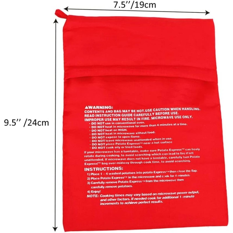 VASANA 4PCS Reusable Microwave Potato & Corn Cooker Bags, Red,