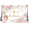 AIBIIN 7x5ft Pink Mi Bautizo Backdrop for Girls Baby Shower