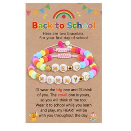 BOCHOI First Day of School Kindergarten Preschool Gifts Mommy and Me Bracelets, Mum and Daughter Son Matching Bracelets Set, Back to School Gifts for Girls Daughter Boys Son