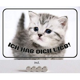 Tin Sign 20 x 30 cm Curved Including 4 Magnets Cat I Love You Young Kitten Sign