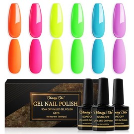 Shining She Gel Nail Polish Neon, 6 Colours Orange Pink Yellow Green Blue Purple Neon Gel Polish Set Soak-Off UV/LED Lamp Nail Polish Gel Spring Summer for Women Nail Art Salon DIY at Home, 8ML