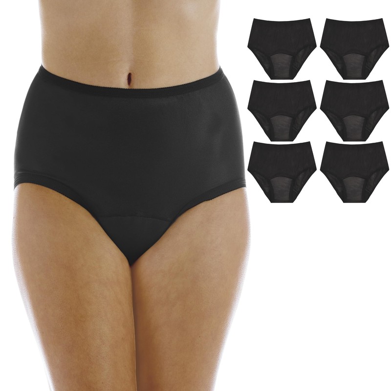 Wearever 6-Pack Women's Nylon Regular Absorbency Incontinence Panties Washable Reusable